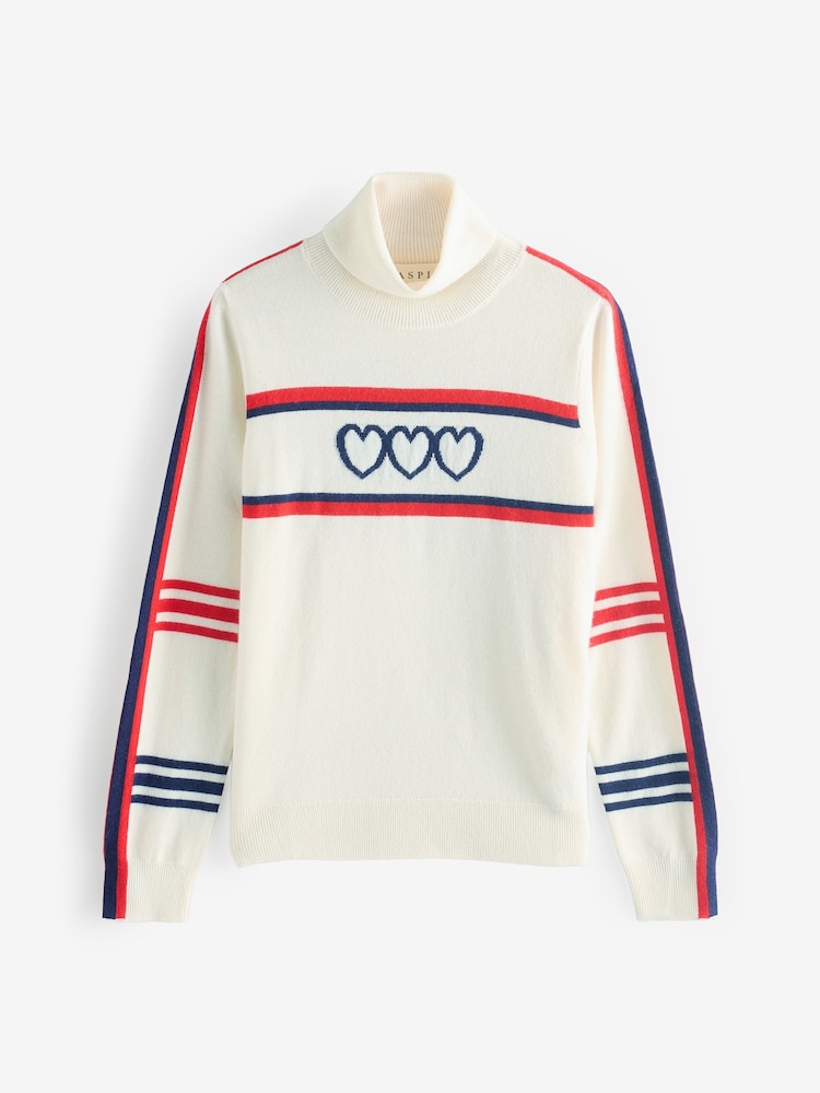 Aspiga Cream Hearts Polo Neck Jumper - Image 3 of 3