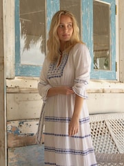 Aspiga Blue Freida Embroidered 100% Cotton Dress - Image 4 of 6