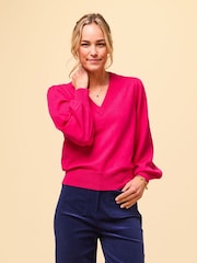 Aspiga Pink Merino Wool V-Neck Jumper - Image 1 of 5