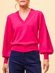 Aspiga Pink Merino Wool V-Neck Jumper - Image 2 of 5
