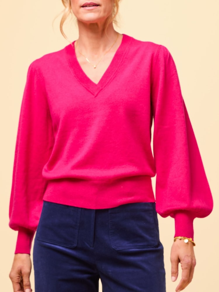 Aspiga Pink Merino Wool V-Neck Jumper - Image 2 of 5