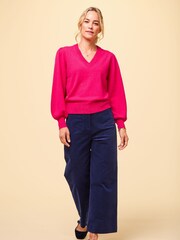 Aspiga Pink Merino Wool V-Neck Jumper - Image 3 of 5