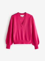 Aspiga Pink Merino Wool V-Neck Jumper - Image 5 of 5