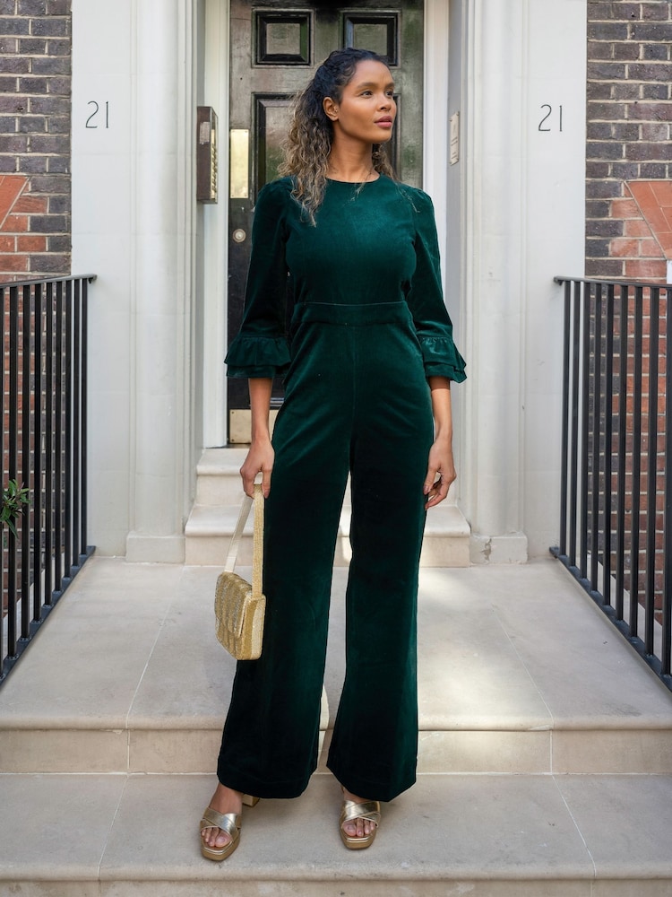 Aspiga Green Victoria 3/4 Sleeve Stretch Corduroy Jumpsuit - Image 1 of 3