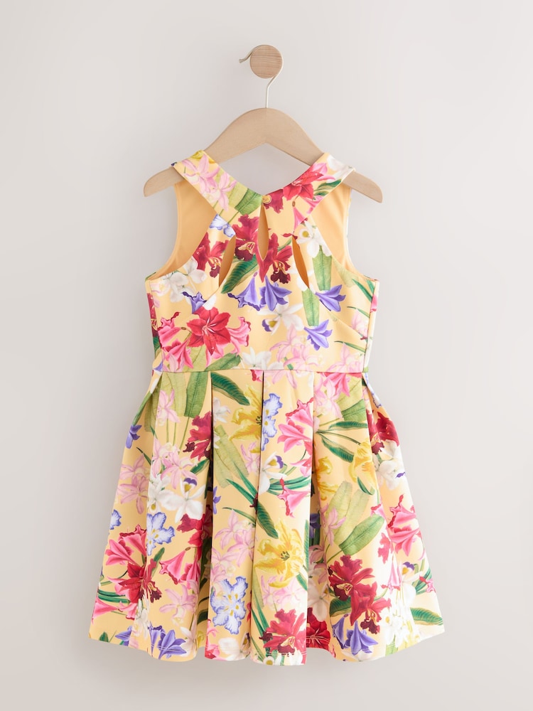 Kew Gardens Floral Print Cut Out Detail Scuba Occasion Dress (1.5-16yrs) - Image 2 of 4