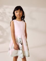 Pink Pony Print Cut Out Detail Scuba Occasion Dress (1.5-16yrs) - Image 1 of 9
