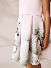 Pink Pony Print Cut Out Detail Scuba Occasion Dress (1.5-16yrs) - Image 2 of 9