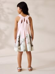 Pink Pony Print Cut Out Detail Scuba Occasion Dress (1.5-16yrs) - Image 3 of 9
