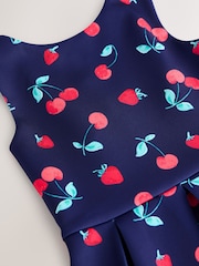 Navy Fruit Print Cut Out Detail Scuba Occasion Dress (1.5-16yrs) - Image 10 of 10
