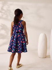 Navy Fruit Print Cut Out Detail Scuba Occasion Dress (1.5-16yrs) - Image 3 of 10