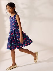 Navy Fruit Print Cut Out Detail Scuba Occasion Dress (1.5-16yrs) - Image 4 of 10