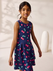 Navy Fruit Print Cut Out Detail Scuba Occasion Dress (1.5-16yrs) - Image 5 of 10
