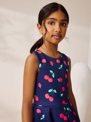 Navy Fruit Print Cut Out Detail Scuba Occasion Dress (1.5-16yrs) - Image 6 of 10