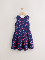 Navy Fruit Print Cut Out Detail Scuba Occasion Dress (1.5-16yrs) - Image 7 of 10