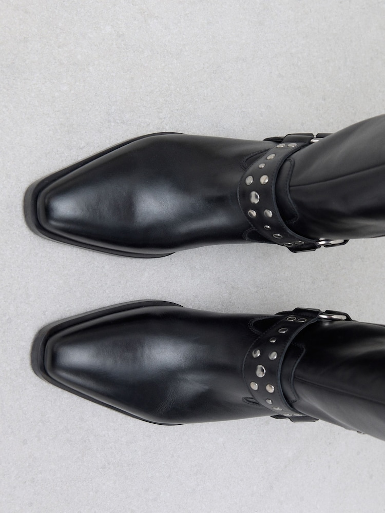 Usnje črne barve - Forever Comfort® Studded Hardware Pull-On Midi Boots - Slika 11 iz 11 Usnje črne barve - Forever Comfort® Studded Hardware Pull-On Midi Boots - Slika 11 iz 11