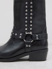 Usnje črne barve - Forever Comfort® Studded Hardware Pull-On Midi Boots - Slika 5 iz 11