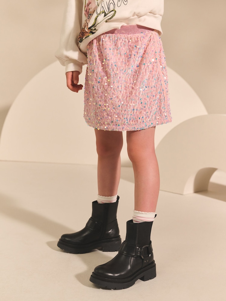 Light Pink Velour Sequin Skirt (3-16yrs) - Image 1 of 8 Light Pink Velour Sequin Skirt (3-16yrs) - Image 1 of 8