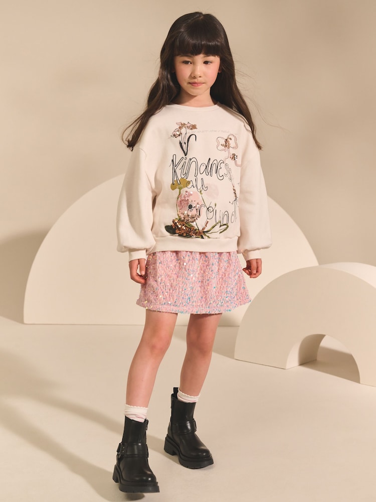 Light Pink Velour Sequin Skirt (3-16yrs) - Image 2 of 8 Light Pink Velour Sequin Skirt (3-16yrs) - Image 2 of 8