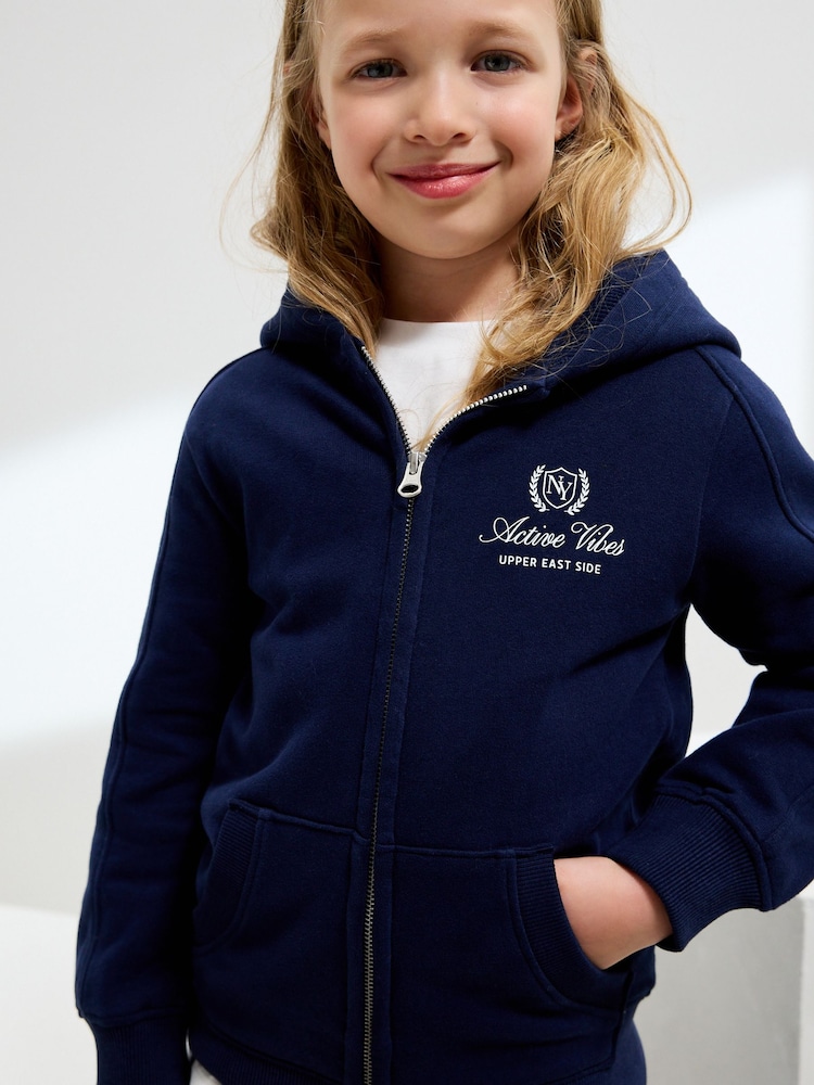 Navy Blue Zip Through Hoodie (3-16yrs) - Image 1 of 4