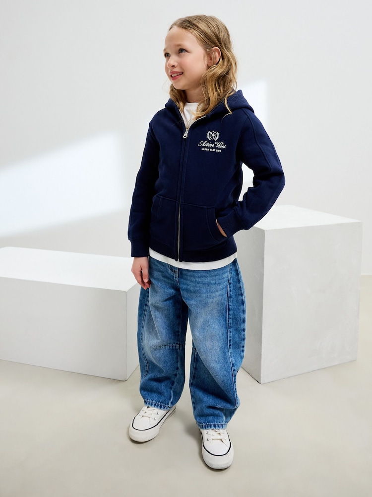 Navy Blue Zip Through Hoodie (3-16yrs) - Image 2 of 4