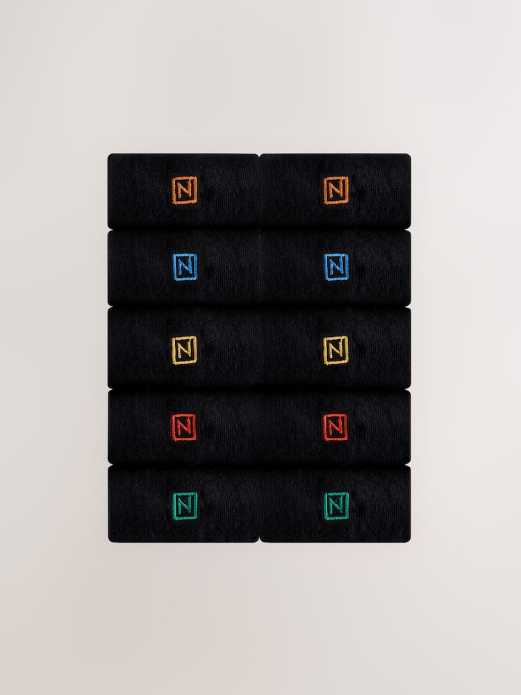 Black Multicolour Logo 10 Pack Embroidered Lasting Fresh Socks - Image 1 of 9