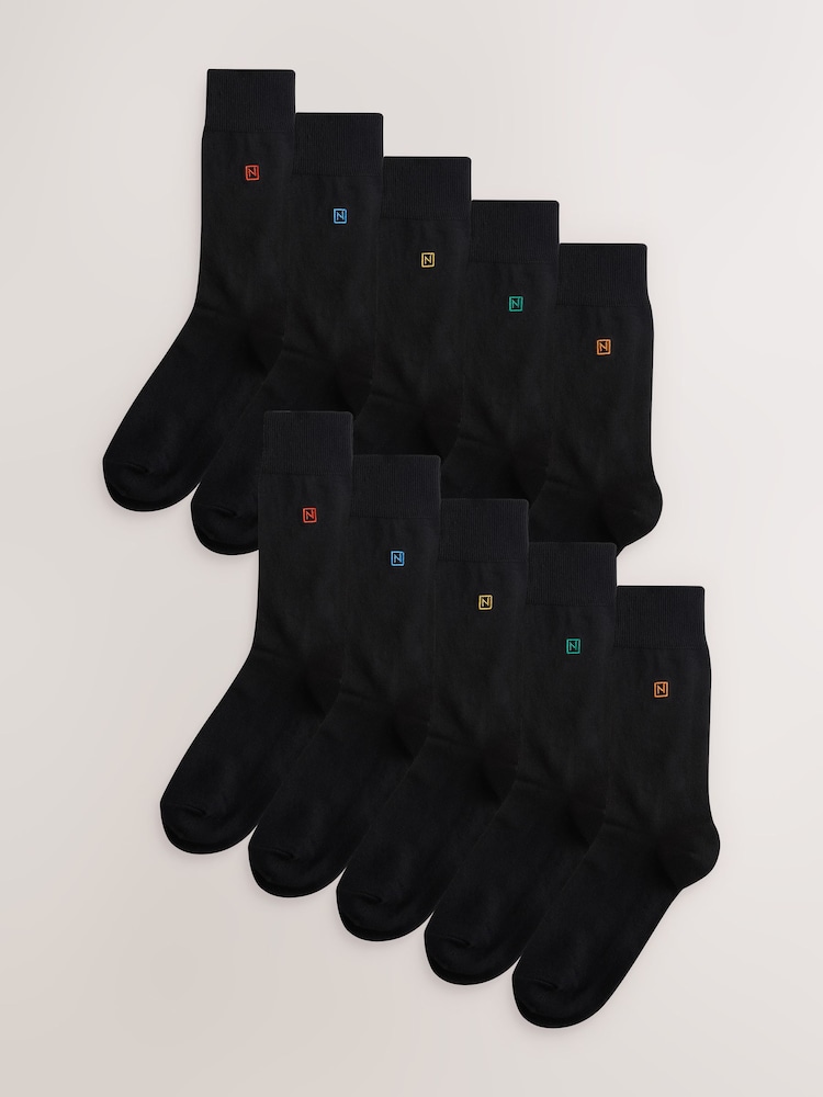 Black Multicolour Logo 10 Pack Embroidered Lasting Fresh Socks - Image 2 of 9