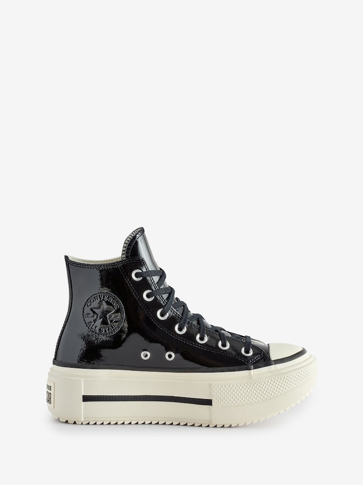 Converse Black Chuck Taylor All Star Lift Double Stack Platform Patent Leather Trainers - Image 1 of 9