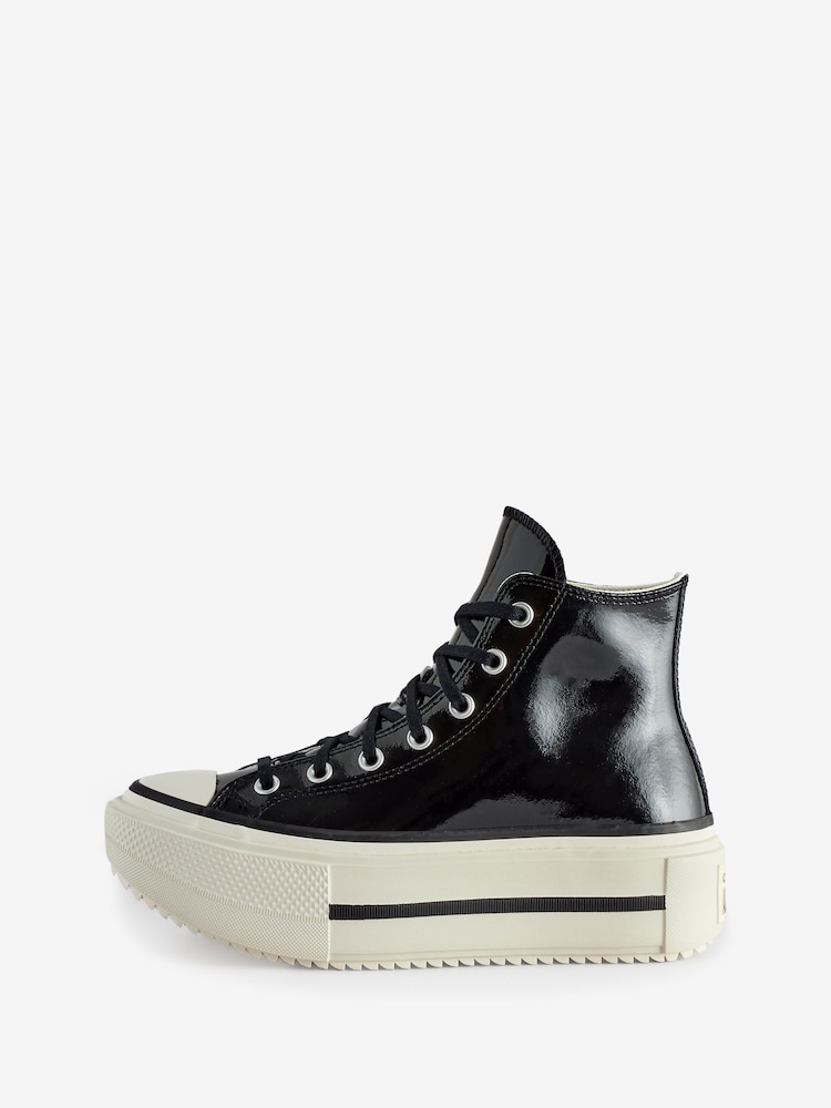 Converse Black Chuck Taylor All Star Lift Double Stack Platform Patent Leather Trainers - Image 2 of 9