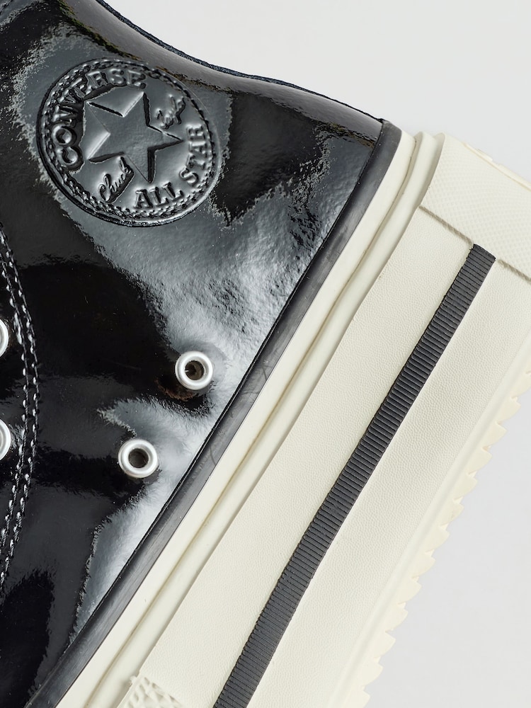 Converse Black Chuck Taylor All Star Lift Double Stack Platform Patent Leather Trainers - Image 9 of 9