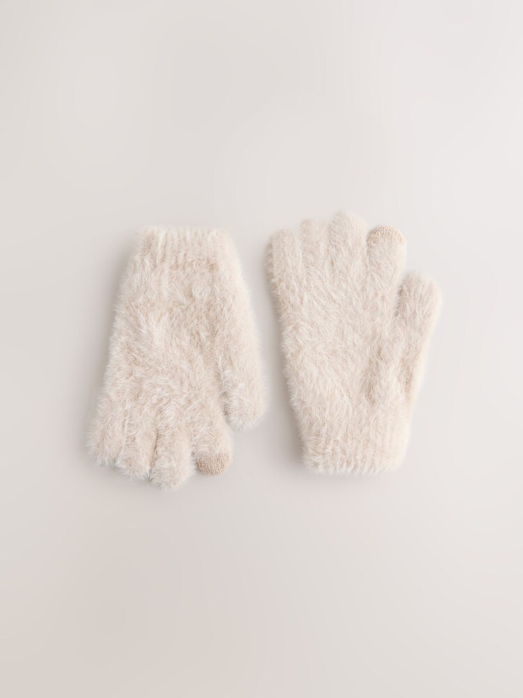 Cream Fluffy Gloves (3-16yrs) - Image 1 of 3