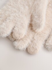 Cream Fluffy Gloves (3-16yrs) - Image 2 of 3