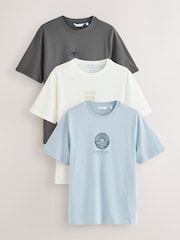 White/Blue/Grey Graphic Print T-Shirts 3 Pack - Image 1 of 9