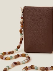 Accessorize Brown Bead Strap Faux Leather Phone Bag - Image 2 of 2