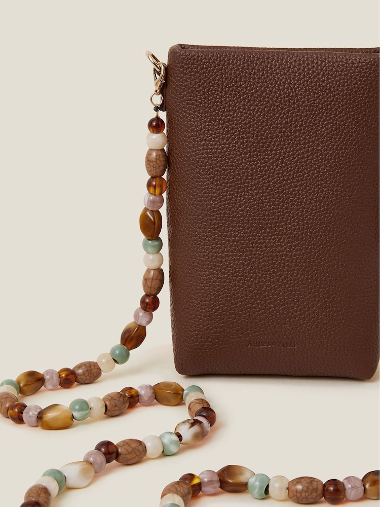 Accessorize Brown Bead Strap Faux Leather Phone Bag - Image 2 of 2 Accessorize Brown Bead Strap Faux Leather Phone Bag - Image 2 of 2