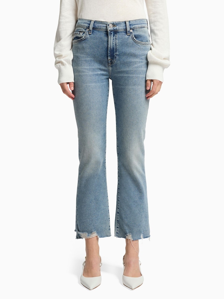 7 For All Mankind Blue Daisy Ankle Boot Walk Jeans With Worn Out Hem - Image 1 of 5