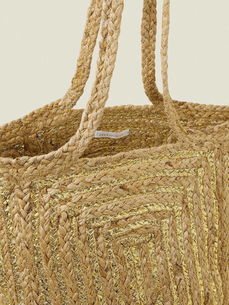 Accessorize Gold Jute Beach Bag - Image 2 of 2