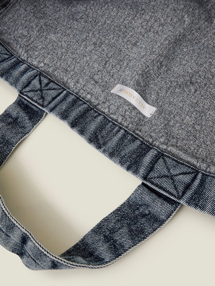Accessorize Blue Washed Denim Tote Bag - Image 2 of 2 Accessorize Blue Washed Denim Tote Bag - Image 2 of 2