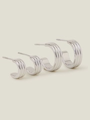 Accessorize Silver Tone Platinum Stainless Steel Huggie Hoops 2 Pack - Image 1 of 1