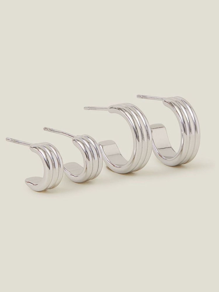 Accessorize Silver Tone Platinum Stainless Steel Huggie Hoops 2 Pack - Image 1 of 1