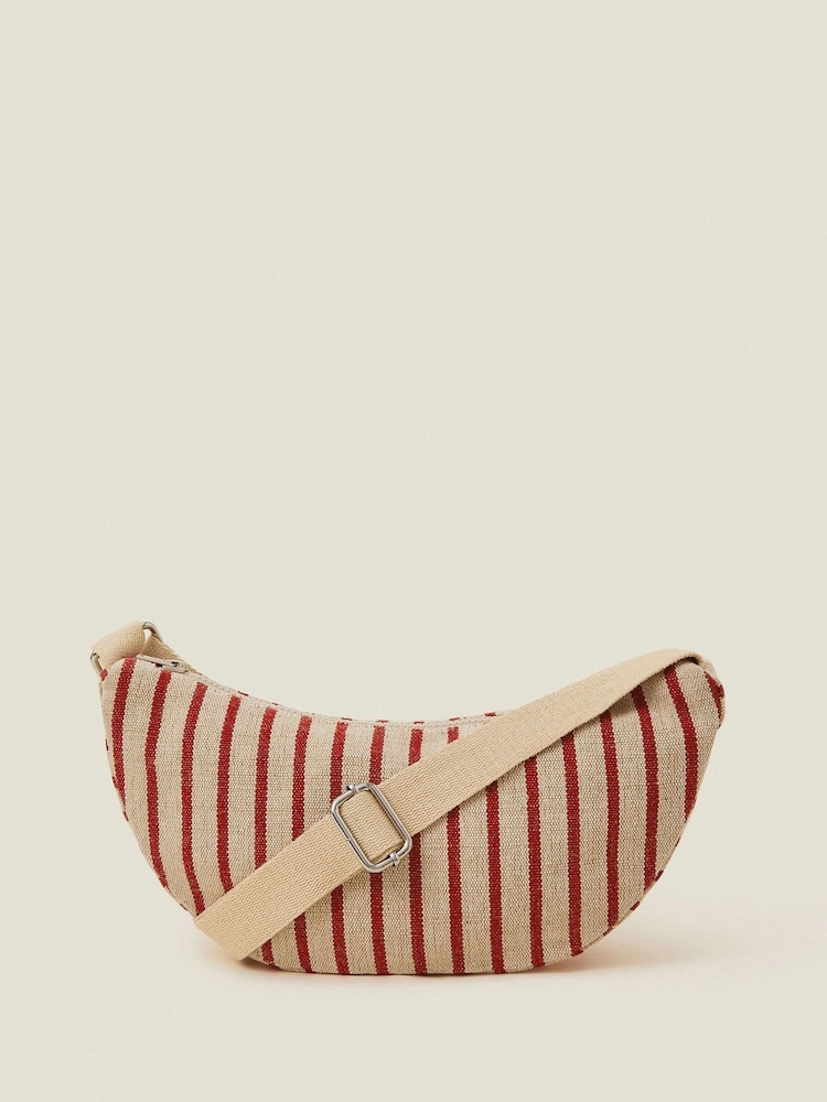 Accessorize Red 100% Cotton Stripe Sling Cross-Body Bag - Image 1 of 2