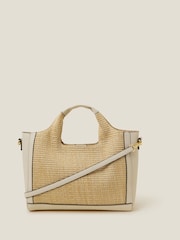 Accessorize Cream Jute Faux Leather Handbag - Image 1 of 2