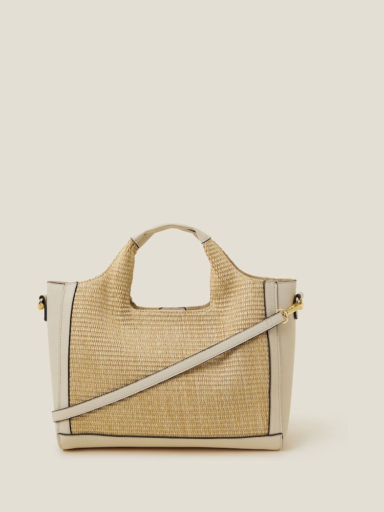 Accessorize Cream Jute Faux Leather Handbag - Image 1 of 2 Accessorize Cream Jute Faux Leather Handbag - Image 1 of 2