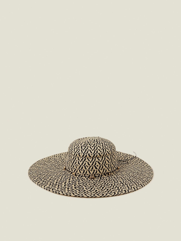 Accessorize Black Two Tone Floppy Straw Hat - Image 1 of 2