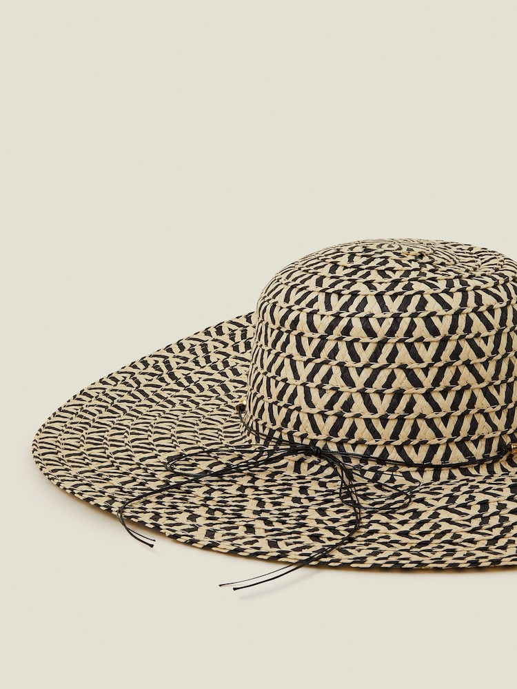Accessorize Black Two Tone Floppy Straw Hat - Image 2 of 2