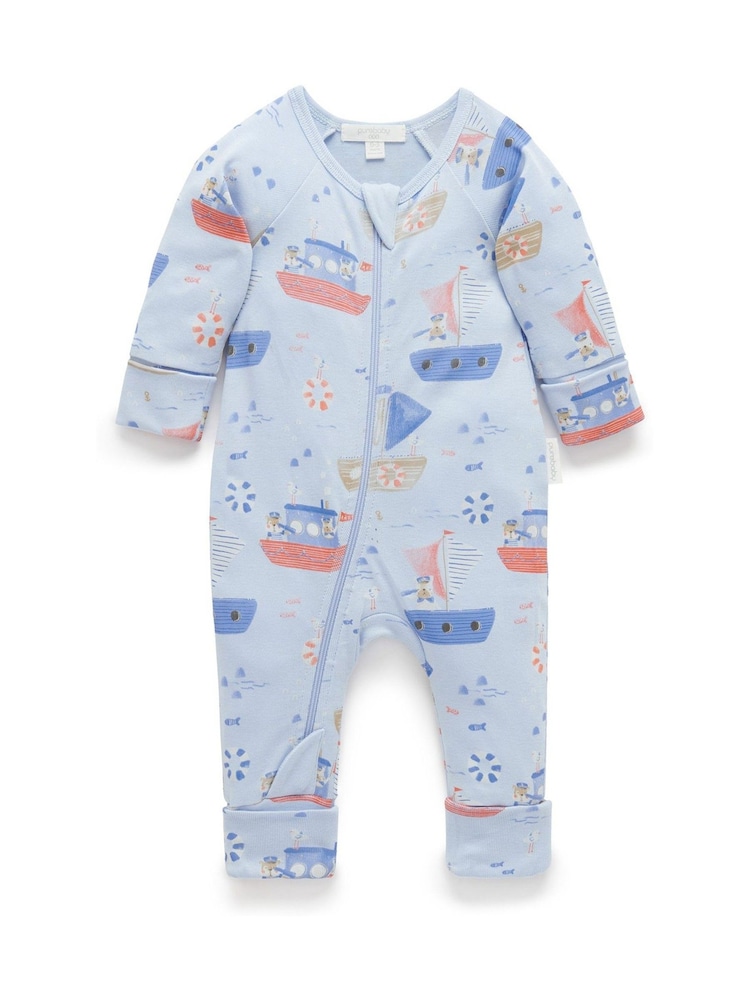 Azul - Purebaby Printed 100% Cotton Zip Sleepsuit - Imagen 2 de 5 Azul - Purebaby Printed 100% Cotton Zip Sleepsuit - Imagen 2 de 5
