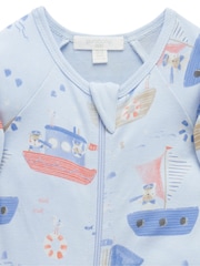 Purebaby Blue Printed 100% Cotton Zip Sleepsuit - Image 3 of 5