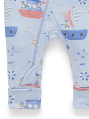 Purebaby Blue Printed 100% Cotton Zip Sleepsuit - Image 5 of 5
