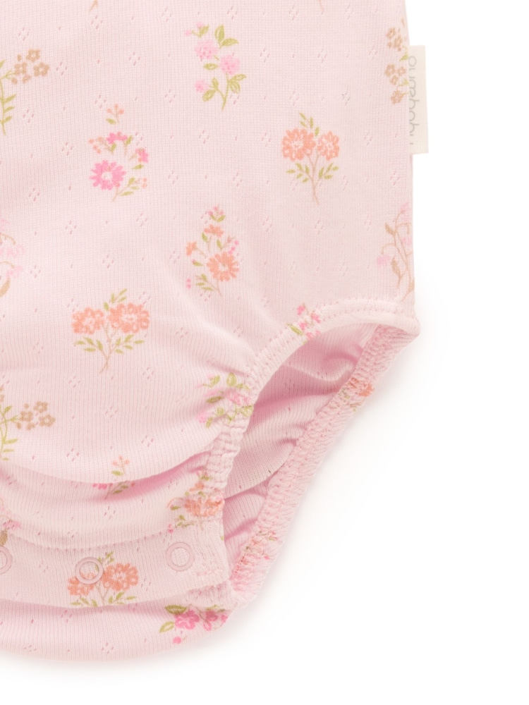 Purebaby Pink Floral Pointelle 100% Cotton Bodysuit - Image 4 of 4