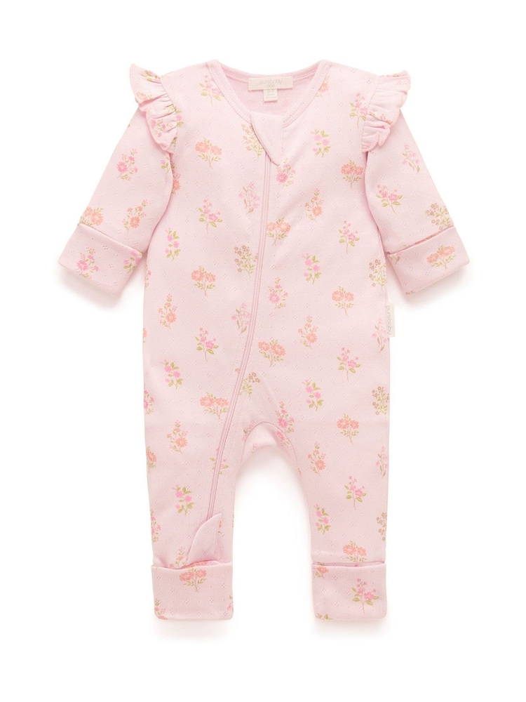 Purebaby Pink Printed 100% Cotton Zip Sleepsuit - Image 2 of 5