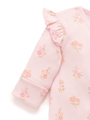 Purebaby Pink Printed 100% Cotton Zip Sleepsuit - Image 4 of 5